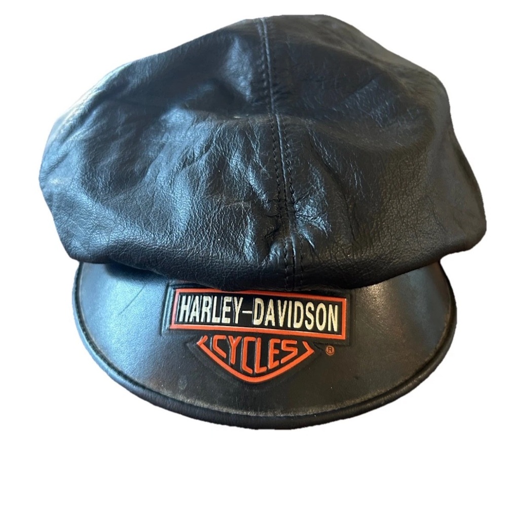 Vintage Harley Davidson Leather Biker Hat Made USA Bar Shield Cap